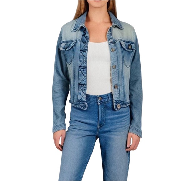 Indigo Rein Jackets & Blazers - Indigo Rein Womens Blue Denim Jacket Button Front Long Sleeves Cropped Medium
